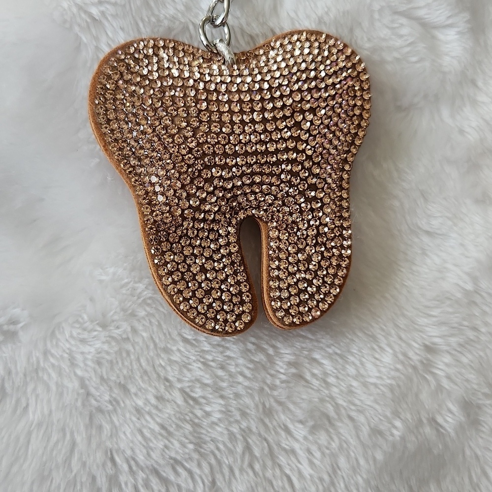 Rhinestone Dental Tooth Keychain with Tassel Bag Charm - Picture 2 of 3
